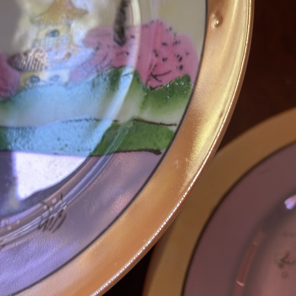 VTG set of 2 lusterware porcelain Japan plates pagoda birds scene - Picture 9 of 10
